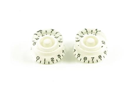 White Speed Knob knobs with black lettering for Fender and Gibson