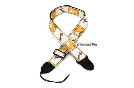 Guitar strap Fender monogrammed Logotype white yellow brown